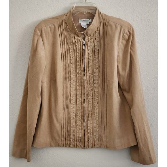 JACKET-COLDWATER CREEK-Faux Suede-Tan-Ruffled-Light Weight-Lined-MED - Picture 3 of 16